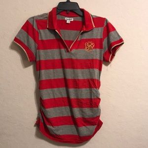 South Pole Red and Gray Striped Collared Shirt